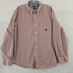 Chaps Shirt Vintage XL Red Blue Plaid Long Sleeve Easy Care Single Pocket Logo